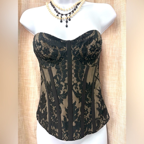 Temperley London Tops - TEMPERLEY LONDON “Amy Winehouse” Black Lace & Mushroom Silk Corset Bustier US 4